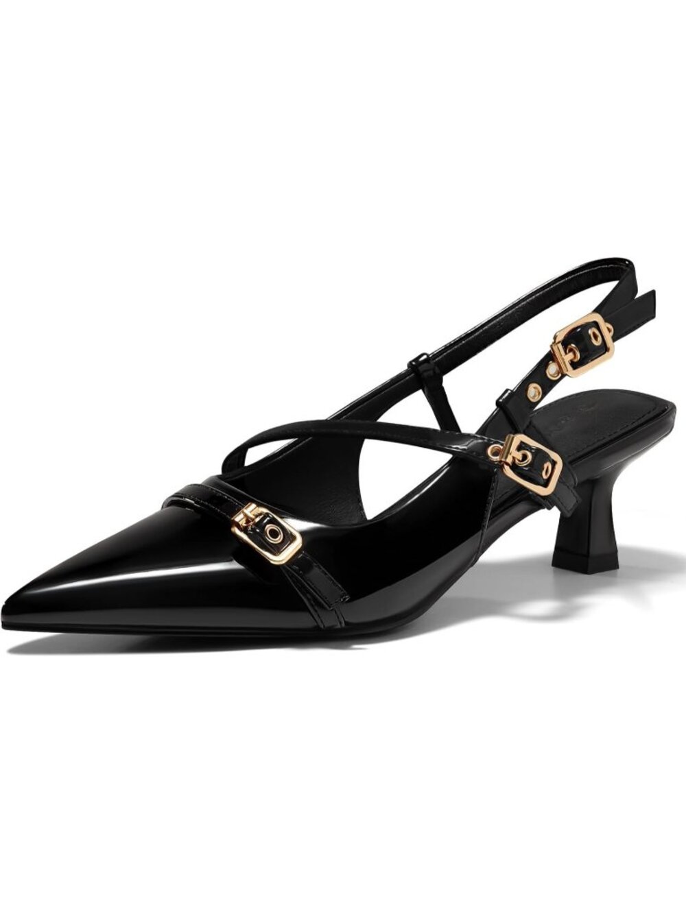 Coutgo Women's Slingback Kitten Heel Black Pointed Toe Pumps Dressy Shoes